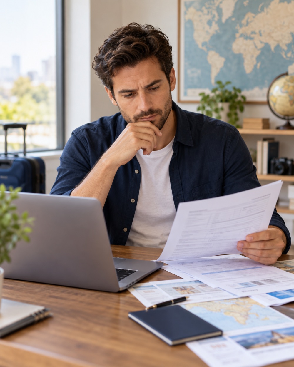 Traveler reviewing application documents